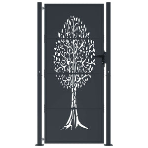 vidaXL Portail de jardin anthracite 100x200 cm acier motif arbre