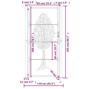 vidaXL Portail de jardin anthracite 100x200 cm acier motif arbre