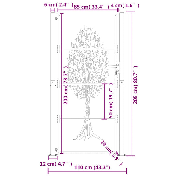 vidaXL Portail de jardin anthracite 100x200 cm acier motif arbre