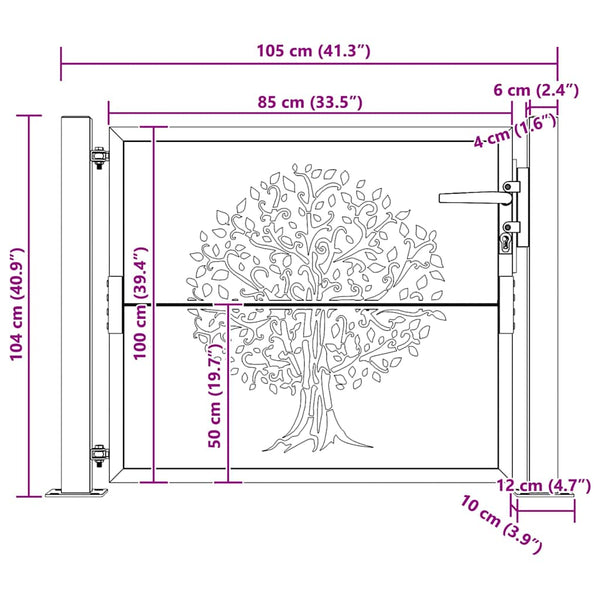Gartentor 100x100 cm Cortenstahl Baumdesign