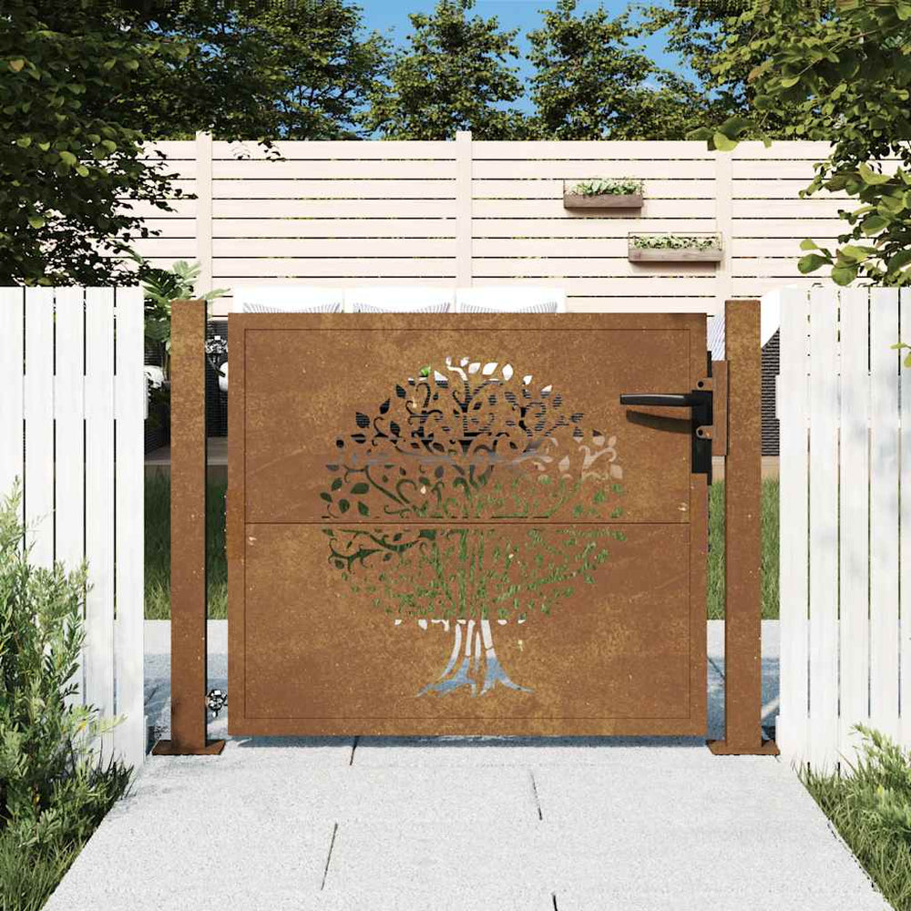 vidaXL Portail de jardin 100x100 cm en acier Corten design arbre