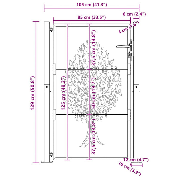 Gartentor 100x125 cm Cortenstahl Baumdesign