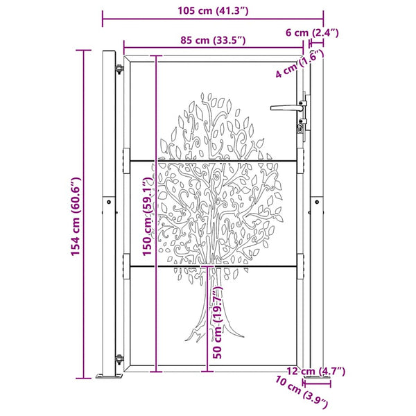 Gartentor 100x150 cm Cortenstahl Baumdesign