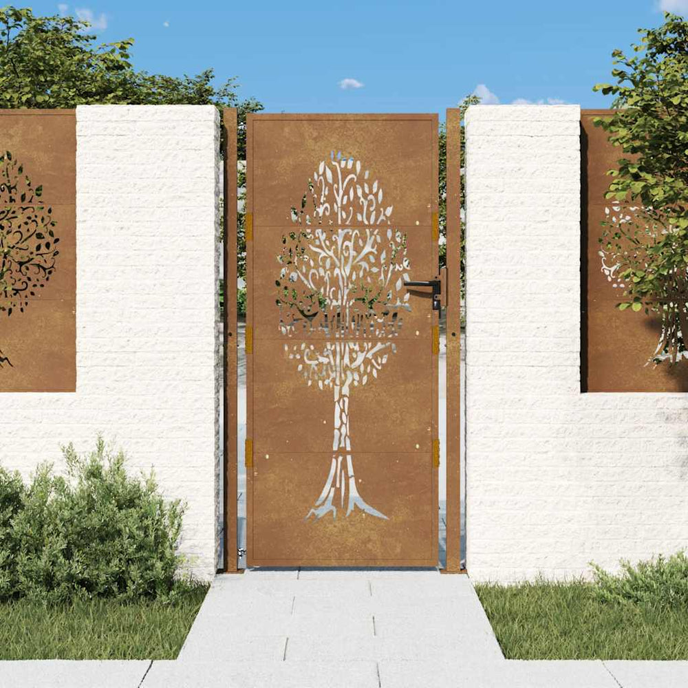 vidaXL Portail de jardin 100x175 cm en acier Corten design arbre