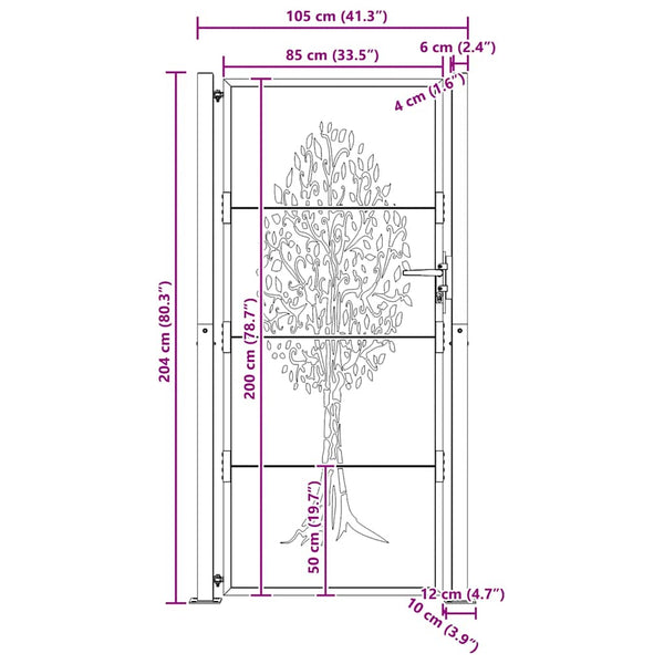 Gartentor 100x200 cm Cortenstahl Baumdesign