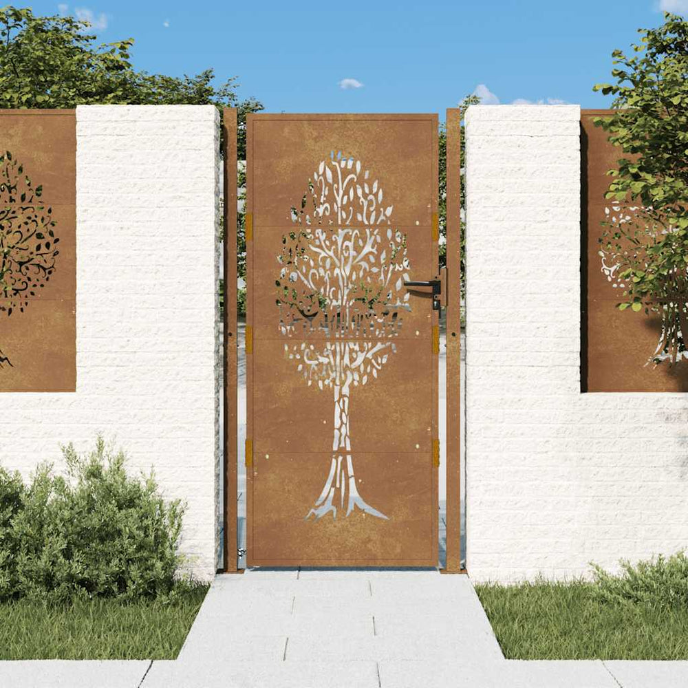 vidaXL Portail de jardin 100x200 cm Acier Corten Motif arbre