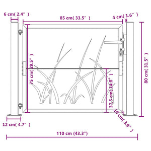 Gartentor Anthrazit 100x75 cm Stahl Gras-Design