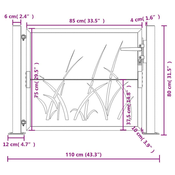 Gartentor Anthrazit 100x75 cm Stahl Gras-Design