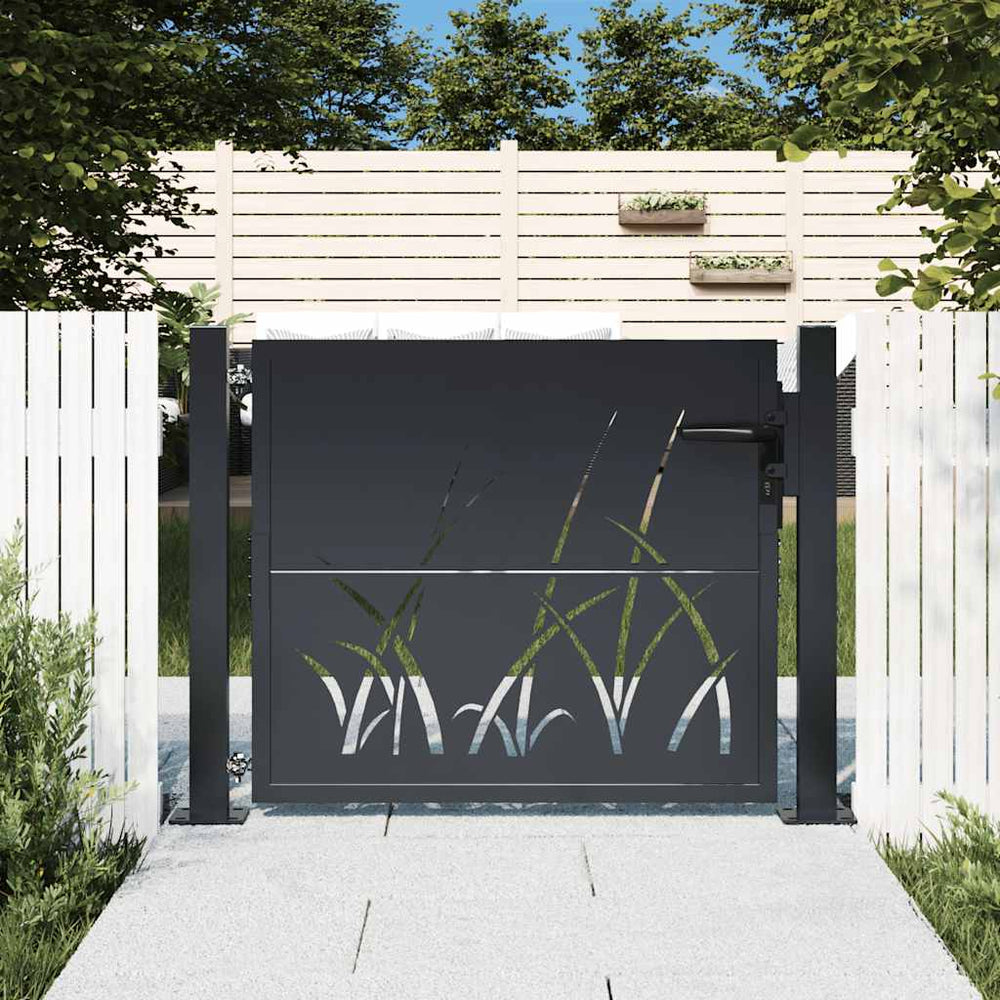 vidaXL Portail de jardin anthracite 100x75 cm Acier motif herbe