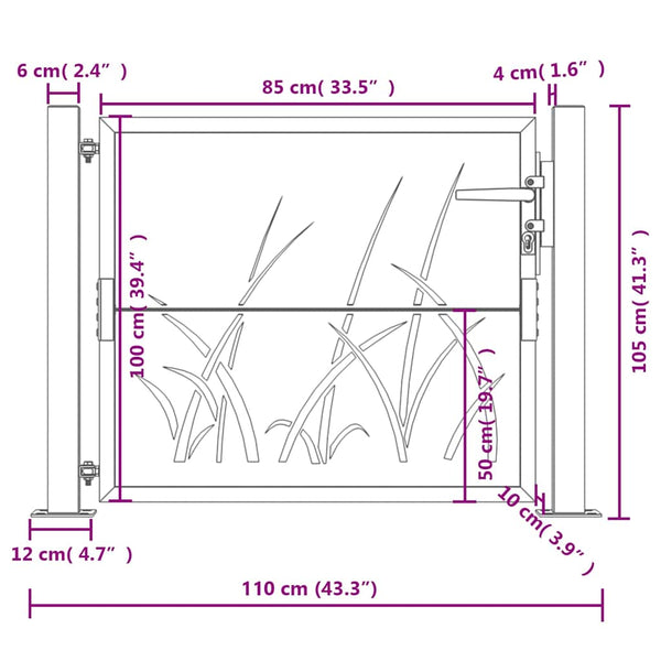 Gartentor Anthrazit 100x100 cm Stahl Gras-Design