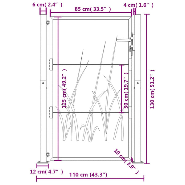 Gartentor Anthrazit 100x125 cm Stahl Gras-Design