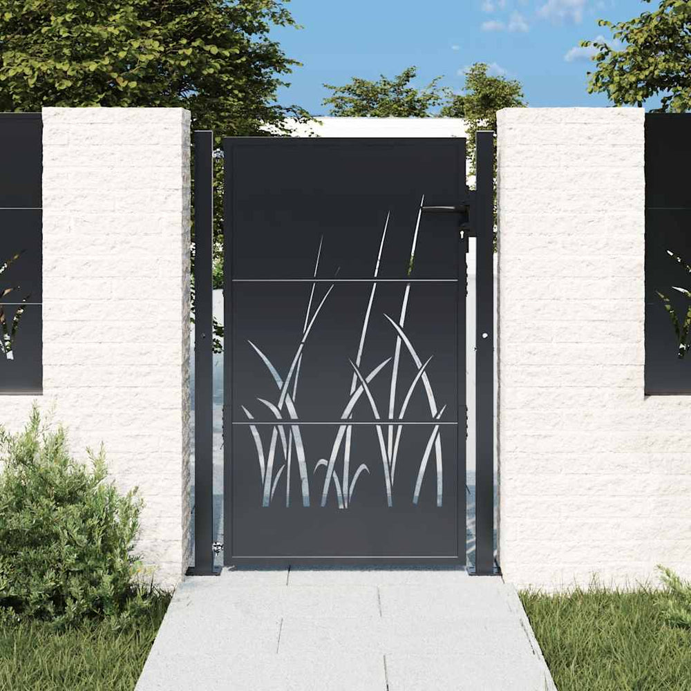 vidaXL Portail de jardin anthracite 100x125 cm acier motif herbe