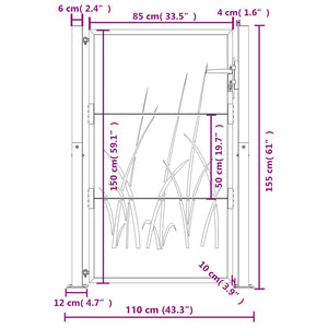 Gartentor Anthrazit 100x150 cm Stahl Gras-Design