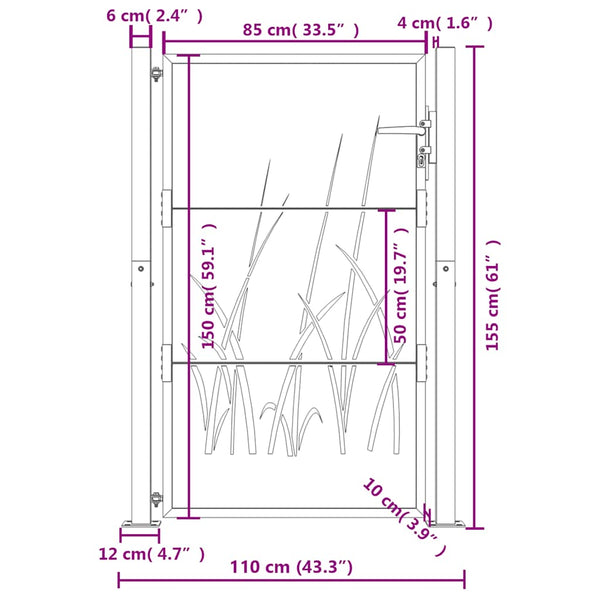 Gartentor Anthrazit 100x150 cm Stahl Gras-Design