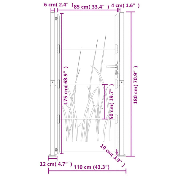 Gartentor Anthrazit 100x175 cm Stahl Gras-Design