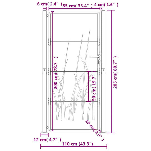 Gartentor Anthrazit 100x200 cm Stahl Gras-Design