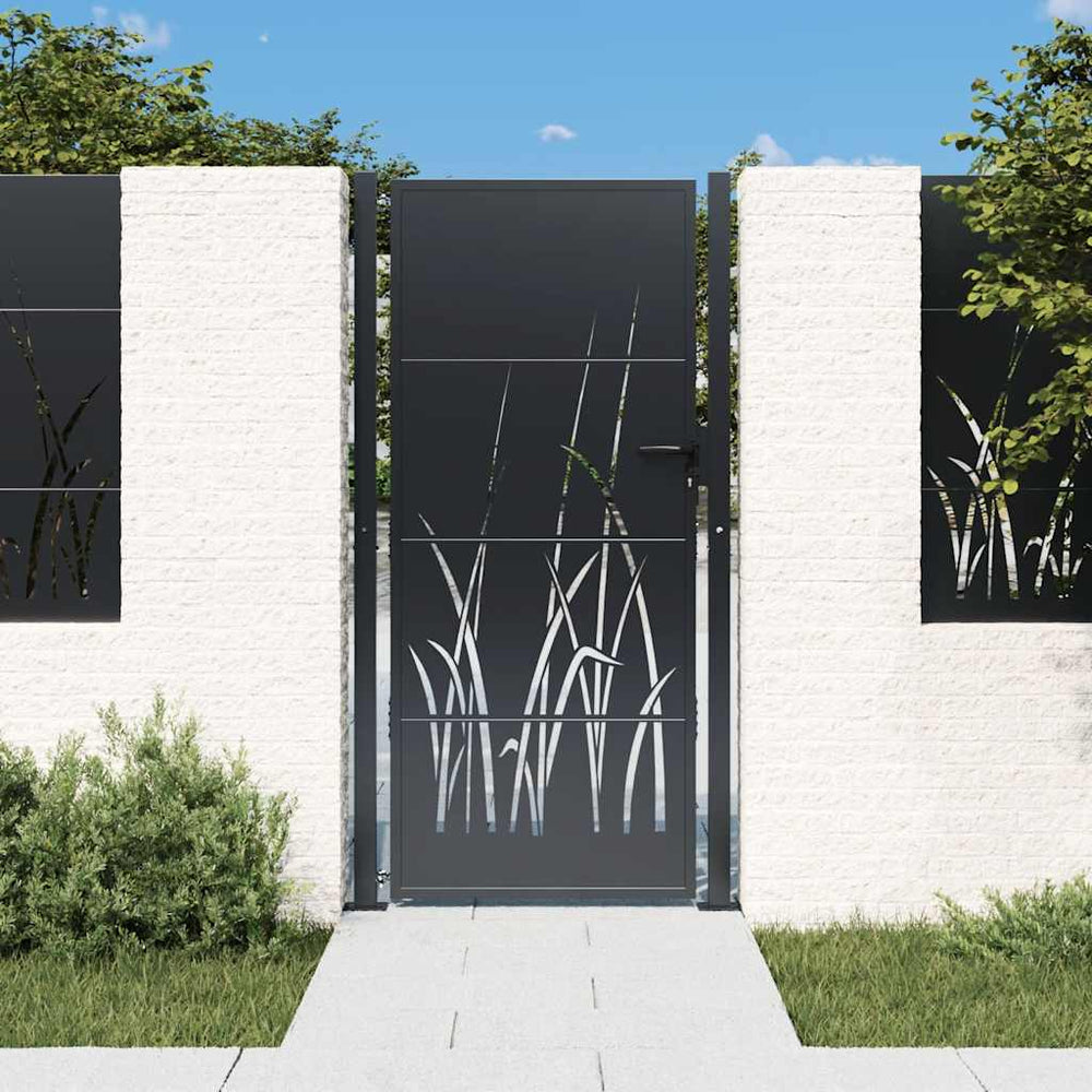 vidaXL Portail de jardin anthracite 100x200 cm en acier motif herbe