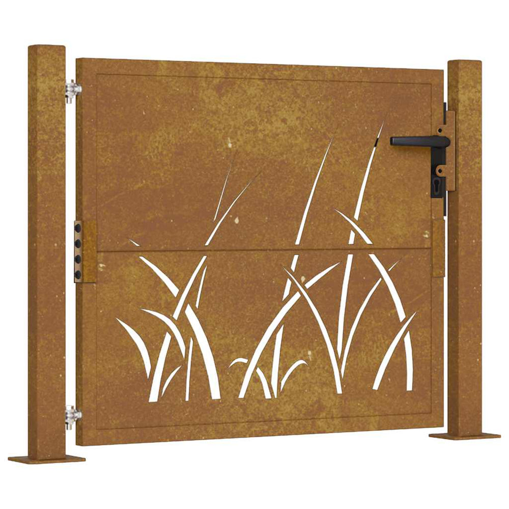 vidaXL Portillon de jardin 100x75 cm Acier Corten Motif herbe