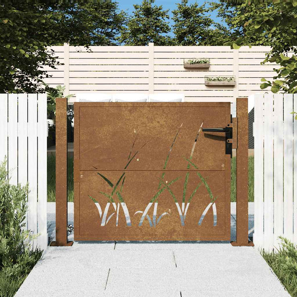 Gartentor 100x75 cm Cortenstahl Gras-Design