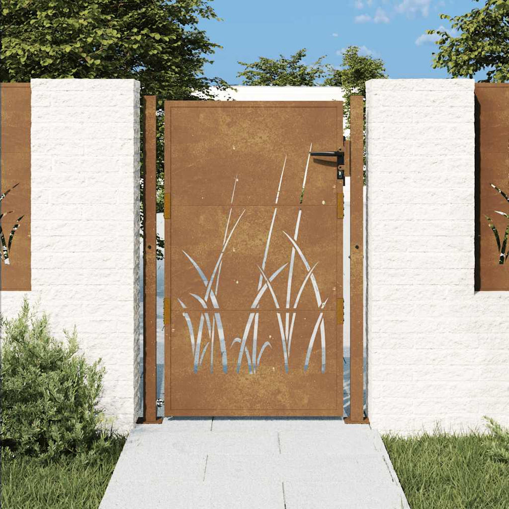 vidaXL Portail de jardin 100x125 cm acier Corten motif herbe
