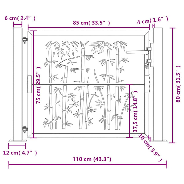 Gartentor Anthrazit 100x75 cm Stahl Bambus-Design