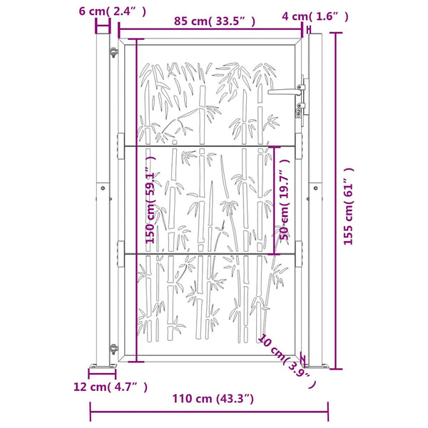 Gartentor Anthrazit 100x150 cm Stahl Bambus-Design