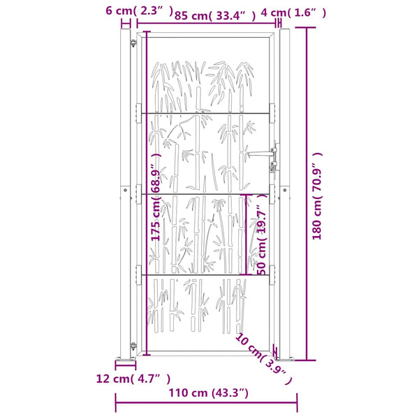 Gartentor Anthrazit 100x175 cm Stahl Bambus-Design