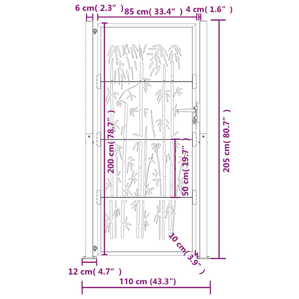 Gartentor Anthrazit 100x200 cm Stahl Bambus-Design