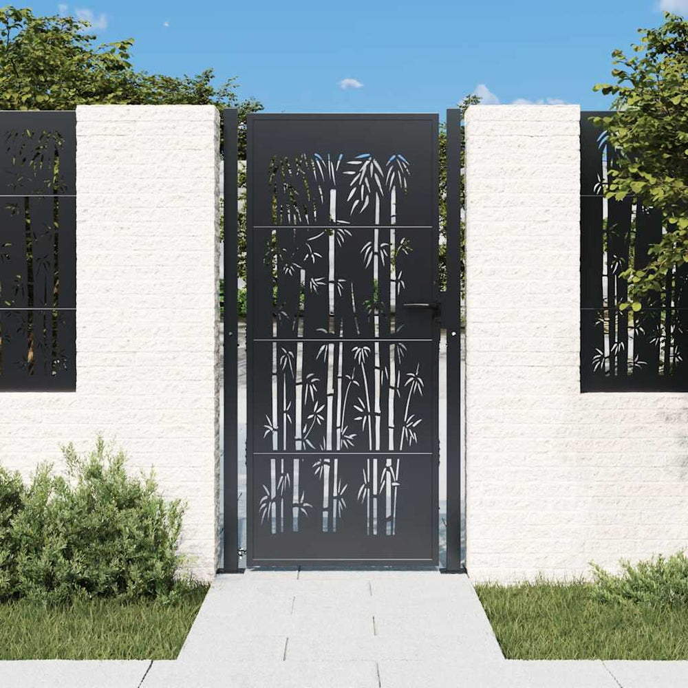 vidaXL Portail de jardin anthracite 100x200 cm acier design bambou