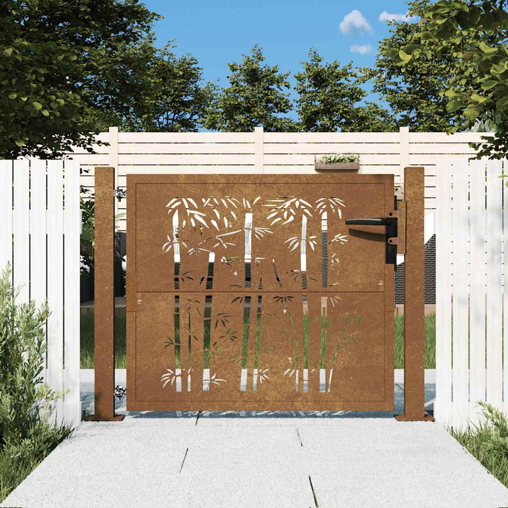 vidaXL Portillon de jardin 100x75 cm Acier corten Motif bambou