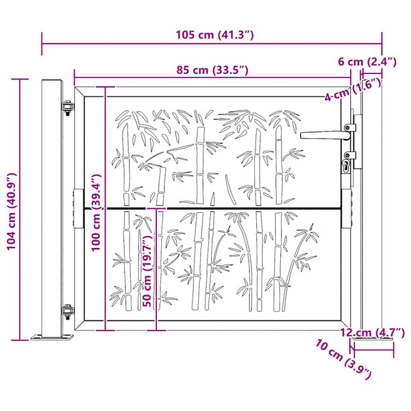 Gartentor 100x100 cm Cortenstahl Bambus-Design
