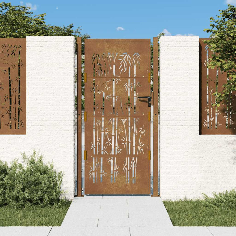 vidaXL Portillon de jardin 100x200 cm Acier Corten Design Bambou
