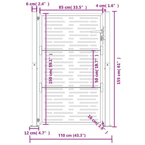 Gartentor Anthrazit 100x150 cm Stahl Quadratisches Design