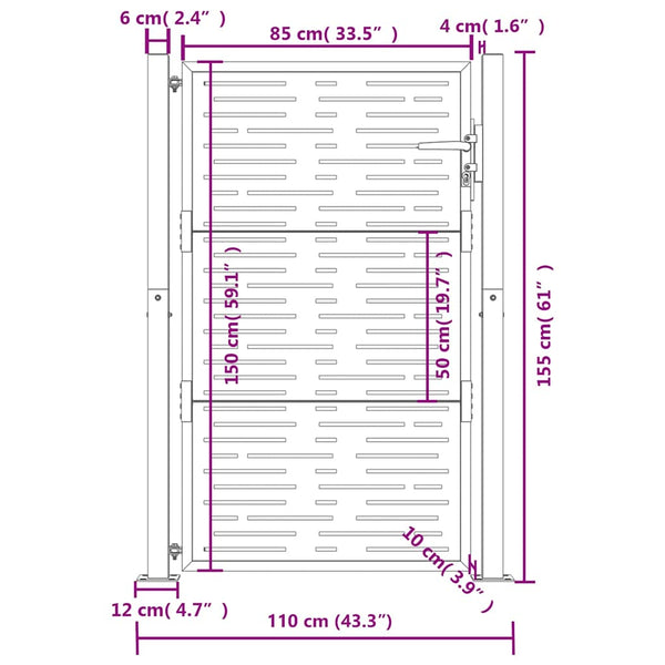 Gartentor Anthrazit 100x150 cm Stahl Quadratisches Design