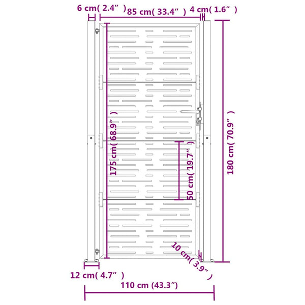 Gartentor Anthrazit 100x175 cm Stahl Quadratisches Design