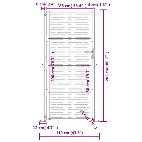 Gartentor Anthrazit 100x200 cm Stahl Quadratisches Design