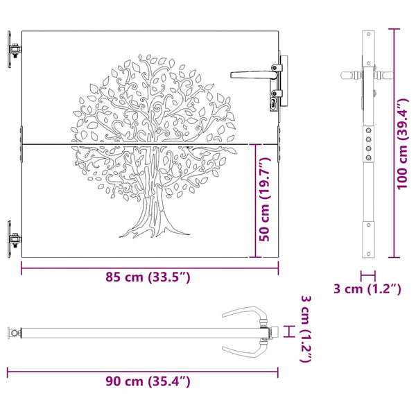 Gartentor 85x100 cm Cortenstahl Baum-Design