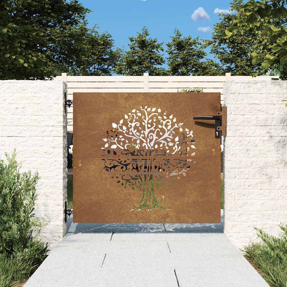 vidaXL Portail de jardin 85x100 cm en acier Corten design arbre