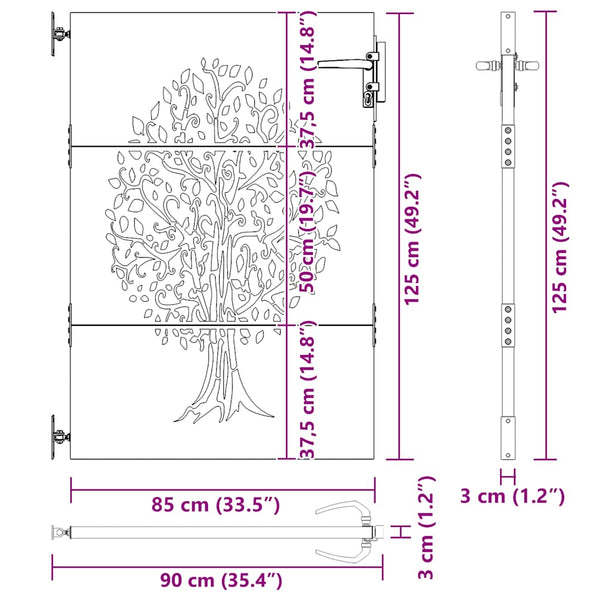 Gartentor 85x125 cm Cortenstahl Baum-Design