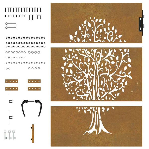 Gartentor 85x125 cm Cortenstahl Baum-Design
