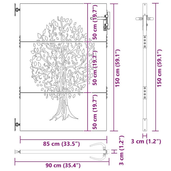 Gartentor 85x150 cm Cortenstahl Baum-Design