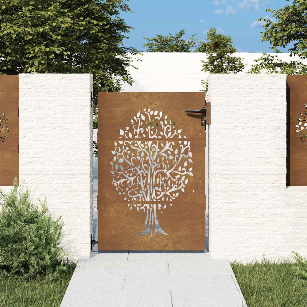 vidaXL Portail de jardin 85x150 cm acier corten motif arbre