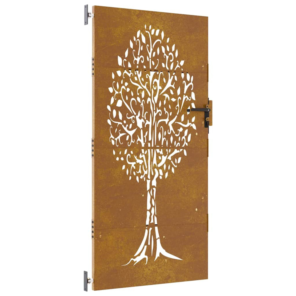 vidaXL Portillon de jardin 85x175 cm Acier corten Motif arbre