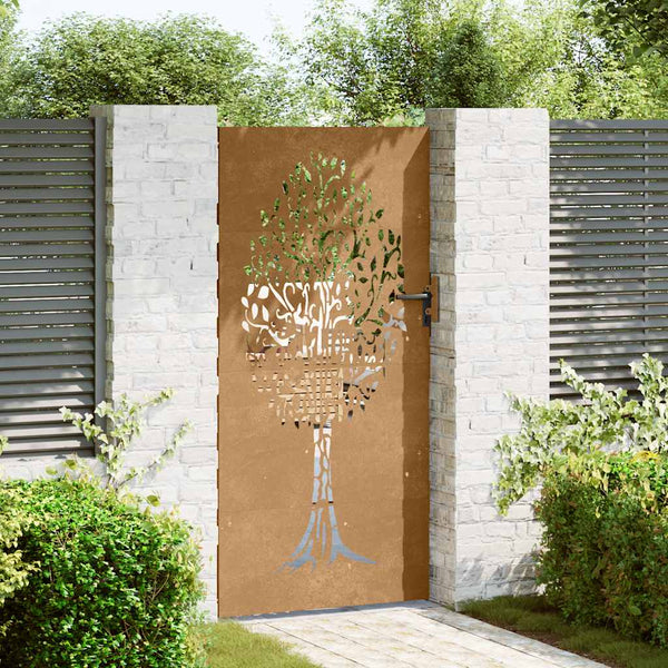 Gartentor 85x175 cm Cortenstahl Baum-Design