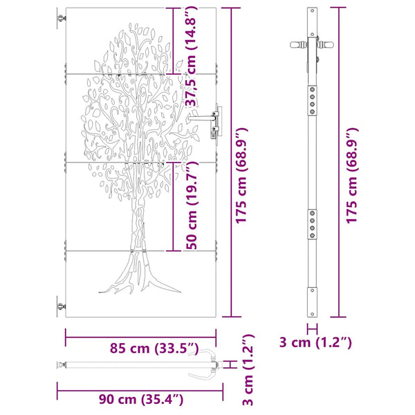 Gartentor 85x175 cm Cortenstahl Baum-Design