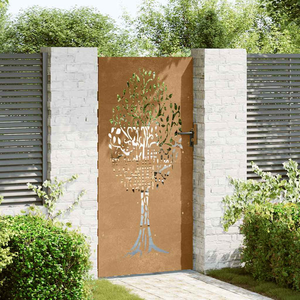 Gartentor 85x200 cm Cortenstahl Baum-Design