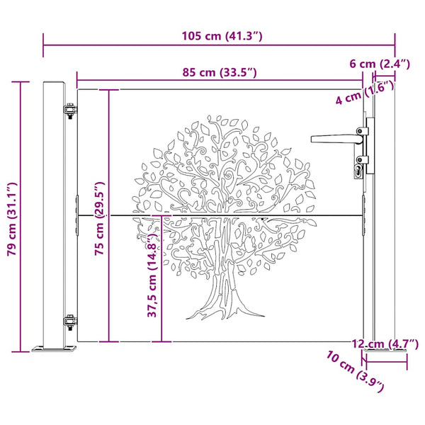 Gartentor 100x75 cm Cortenstahl Baumdesign