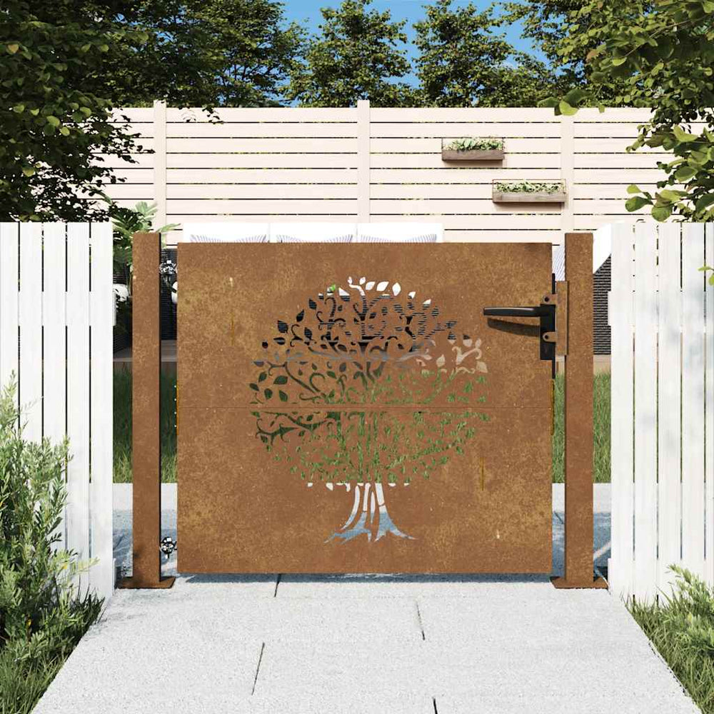 vidaXL Portail de jardin 100x100 cm en acier Corten design arbre