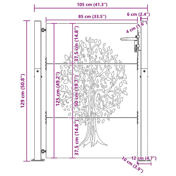 Gartentor 100x125 cm Cortenstahl Baumdesign
