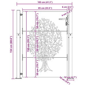 Gartentor 100x150 cm Cortenstahl Baumdesign